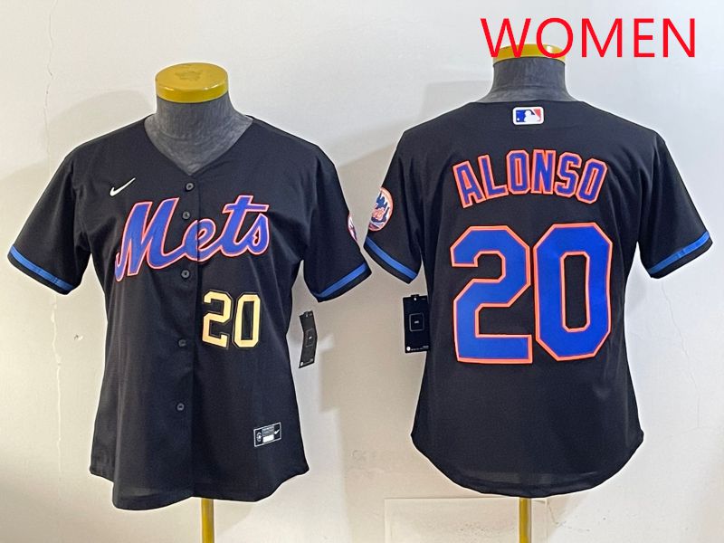 Women 2025 New York Mets #20 Alonso Black Game Nike MLB Jersey style 4